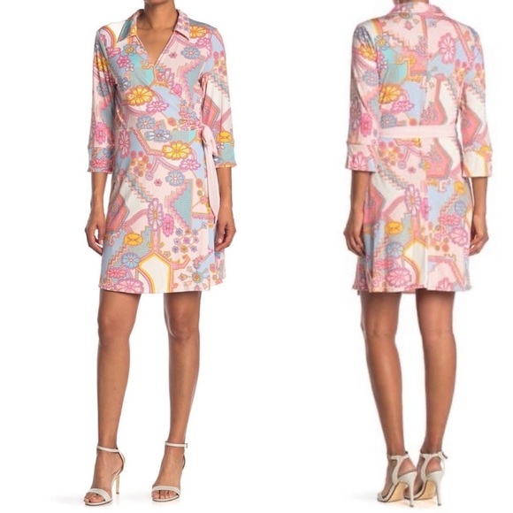 Laundry by Shelli Segal Matte Jersey NWT wrap dress in Geo print size Medium - Picture 1 of 13